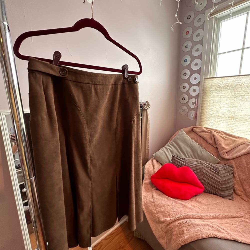 Sharagano Brown Midi A-Line Skirt for Work